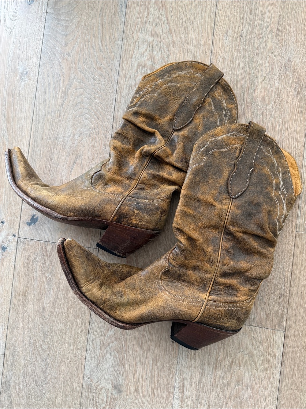 Vintage Distressed Brown Leather Cowboy Boots